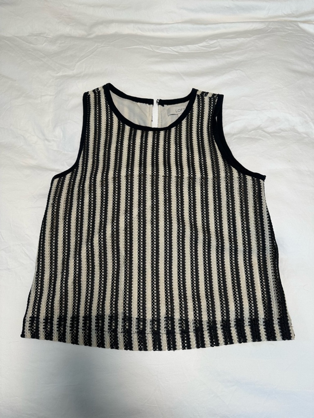 LOFT Black and Cream Striped Sleeveless Top